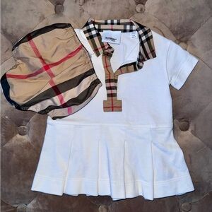 Burberry Kids White Polo with Beige and Red Plaid